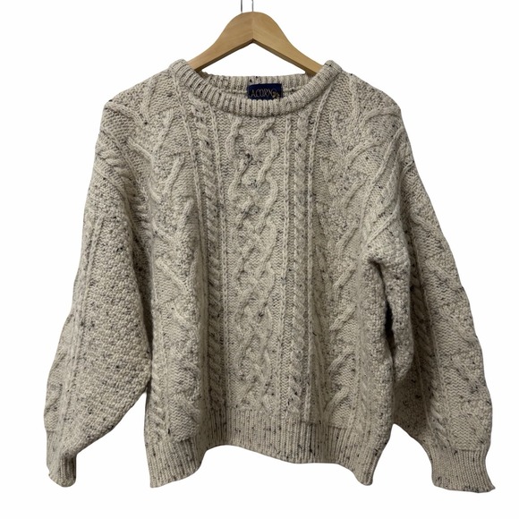 Acorn Other - Vintage Acorn Heavy British Wool Cable Knit Fisherman Sweater Size M Off‎ White